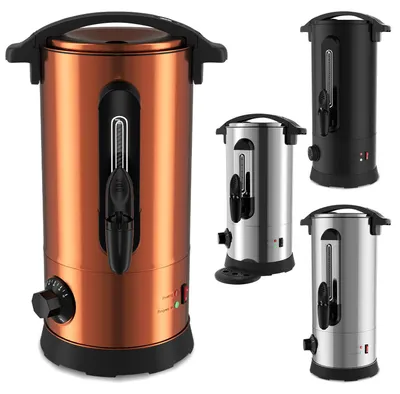 Image de Peviasot, appareil de cuisson pour vin chaud, 8 litres, 1500 W, en cuivre, thermostat réglable de 30 à 100 °C, en acier inoxydable, avec robinet, indicateur de niveau, inclut 10 gobelets en papier
