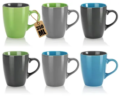 Produktbild von com-four® 6x Kaffeetassen aus Keramik - 350 ml Kaffeepott - grau/blau/grün