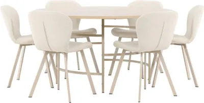 Zdjęcie produktu dla Copenhagen zestaw do jadalni stół Ø140cm i 6 krzeseł whitewash, beżowe.