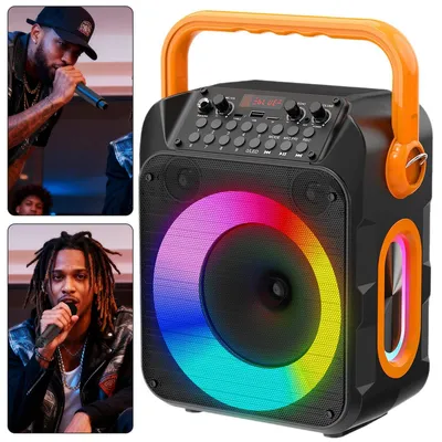 Produktbild von Tragbare Karaoke-Box mit zwei Mikrofonen, Bluetooth-Lautsprecher für Kinder und Erwachsene