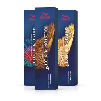 Three boxes of Wella Koleston Perfect hair dye are arranged in a staggered formation against a white background.