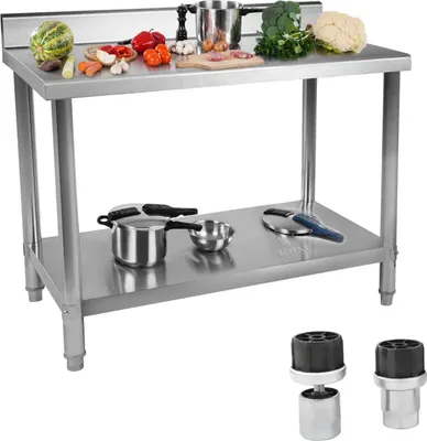 Immagine prodotto di Expondo Royal Catering Tavolo da lavoro in acciaio inox - ECO - 100 x 70 cm - 250 kg - Bordo rialzato -