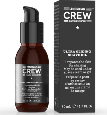 Obrázek produktu pro American Crew ULTRA GLIDING SHAVE OIL, Olej na holení, Pánské, Univerzální, 50 ml, Proti stárnutí, Proti podráždění, Hydratující, Olivový olej, Rýžový olej, Rozmarýnový olej