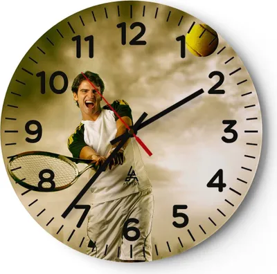 Produktbild von Wanduhr - Rund - Glasuhr - Aktivität Ball Wettbewerb - 30x30cm - Schleichendes Uhrwerk - Lautlos - zum Aufhängen bereit - Dekoration Modern - Wanddekoration aus Glas - C4AR30x30-2107