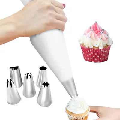 Produktbild von Spritztüllen Set 6-teilig mit Silikon Spritzbeutel 40 cm, 5 Edelstahl-Dekordüsen