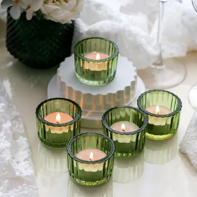 Immagine prodotto di Candeliere in vetro per tealight, set da 12,5 cm x 3,5 cm, stile vintage. Ideali per matrimoni, feste di compleanno e altre occasioni