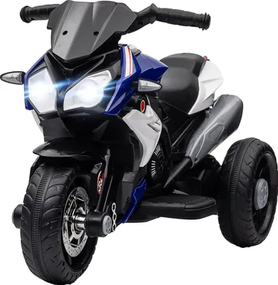 Image de HOMCOM Moto électrique enfants 3 roues 6 V, voiture électrique enfants avec effets lumineux et sonores, vitesse max. 3 km/h, pour 3 à 5 ans, charge max. 25 kg, noir et bleu