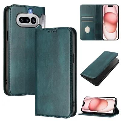 Produktbild von Handyhülle für Nothing Phone 4A, Vintage Leder RFID Schutz Kartenfach Standfunktion Magnetische Klapphülle Grün