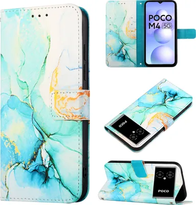 Obrázek produktu pro Xiaomi Poco M4 5G Pouzdro,PolyuretanKožené Pouzdro s Mramorovým Vzorem, Kapsy na Karty, Stojánek Pouzdro pro Xiaomi Poco M4 5G / Poco M5 5G zelené