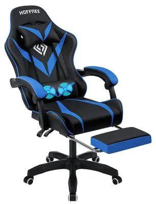 Zdjęcie produktu dla Fotel gamingowy, ergonomiczna konstrukcja, funkcja masażu lędźwiowego, kolor niebieski i czarny
