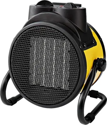 A close-up, studio shot of a portable ceramic fan heater.