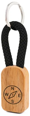 Produktbild von GIPFELWELLE Handgemachter Holz Schlüsselanhänger Kette Ring Paracord mit Gravur, 6 mm Segeltau, Damen Herren, Kompass, Schwarz