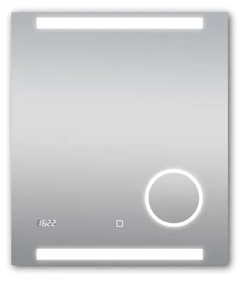 Produktbild von LED Badspiegel 60x70m, Touchschalter, Kosmetikspiegel, Digitaluhr, IP24