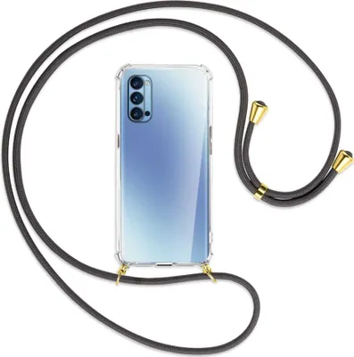 Produktbild von Handykette Backcover-Schutzhülle mit Band (Metall goldfarben) für Oppo Reno4 Pro 5G - dunkelgrau
