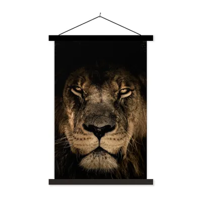 Produktbild von MuchoWow® Textilposter Löwe - Tiere - Schwarz - Porträt 40x60 cm mit schwarzem Rahmen - Wanddekorationen