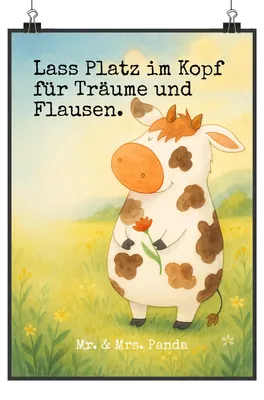 Produktbild von Mr. & Mrs. Panda Bild Kuh Design DIN A2 - Weiß - Geschenk, Spruch, Motivtion, Bauernhof, Wanddekoration, Hof, Kunstdruck, Milch, wanddeko, drucke, Plakat