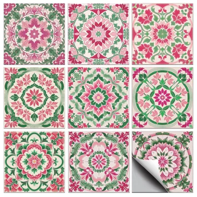 Immagine prodotto di 36 adesivi per piastrelle con motivo floreale, ideali per la decorazione delle pareti