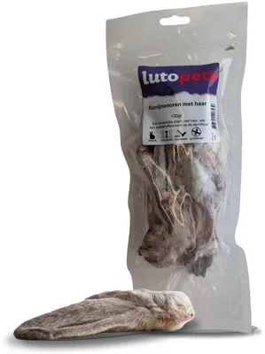 Produktbild von Lutopets Kaninchenohren mit Fell 100 g – 100 % natürlich – Hypoallergen & glutenfrei – Gesunder Kausnack für Hunde