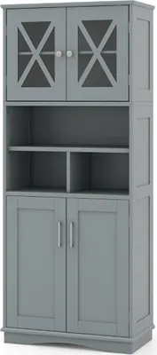 Image de Meuble de salle de bain avec étagères réglables, MDF gris