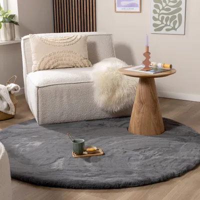Produktbild von Volero - Hochflor Teppich Rund - Comfy Supreme Anthrazit - Ø 200 cm - Wohnzimmer, Esszimmer, Schlafzimmer - Ländlich, Modern, Skandinavisch