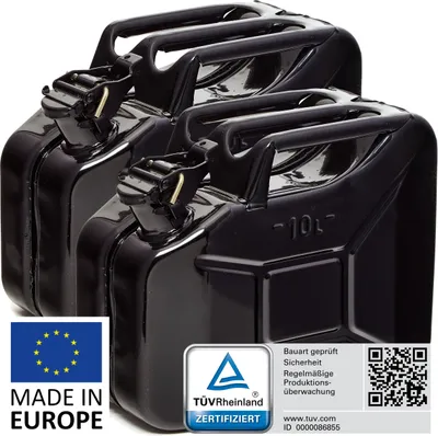 Produktbild von BW® Kraftstoffkanister Metall Benzinkanister 2x 10 Liter - Schwarz RAL 9005 - UN-Zulassung - Hergestellt in Europa