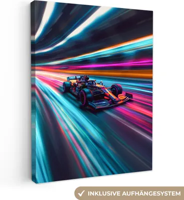 Produktbild von MuchoWow® - Leinwandbilder - Formel 1 - Auto - Rennsport - Jungen - Farbenfroh, Wandbild, Wanddeko Bilder Wohnzimmer, 90x120 cm