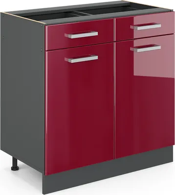 Produktbild von Vicco Spodní skříňka kuchyňské linky R-Line, 80 cm bez pracovní desky, Bordó červená vysoký lesk/Antracit