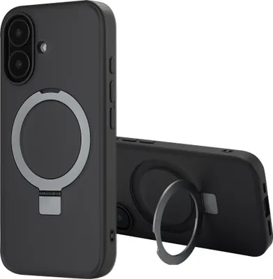 Image de Accezz Ring Stand Backcover avec MagSafe pour l'Apple iPhone 16 - Noir