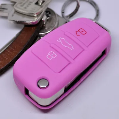 Produktbild von Auto Schlüssel Hülle Silikon Schutz Cover Rosa kompatibel mit Audi A1 S1 A3 S3 A4 A6 S6 TT Q3 Q7 R8 8P 8V B7 C6 8J 8U 4L 8X 3 Tasten Klappschlüssel