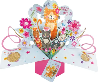 Produktbild von Grußkarte Pop Up Karte Geburtstags Katzen, Glückwunschkarten Blumen Geburtstag Katze