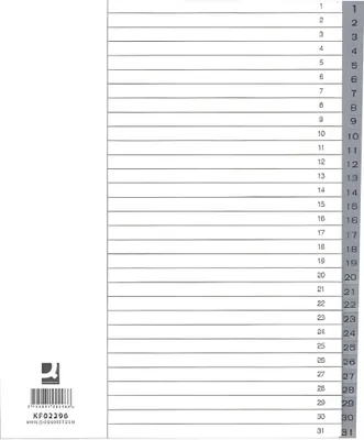 Zdjęcie produktu dla Q-Connect® KF02296 Indeks numeryczny - 1 - 31, PP, A4 bardzo szeroki, 31 kartek, szary