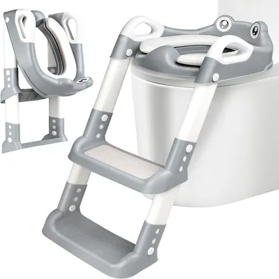 Image de Siège de toilette pour enfants avec marchette - Selle d'apprentissage pour les toilettes - Selle d'apprentissage 2-en-1 avec marchette pour garçons et filles - Toilettes - Siège en PU