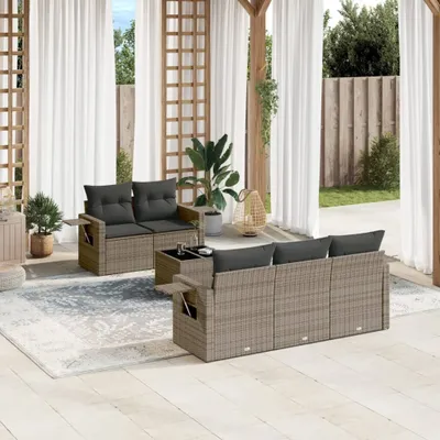 Produktbild von Design 6-tlg. Garten-Sofagarnitur mit Kissen Grau Poly Rattan, Gartenmöbel-Sets 2024 Neu