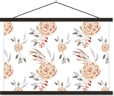 Produktbild von MuchoWow® Textilposter Rosen - Gold - Braun - Weiß 60x40 cm mit schwarzem Rahmen - Hölzernes