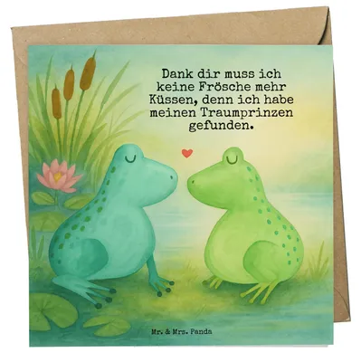 Produktbild von Mr. & Mrs. Panda Glückwunschkarte Frosch Liebe Design - Weiß - Geschenk, Frösche, Hochzeitstag, Küssen, Grußkarte, doppelkarte, anlasskarte, Freundin, faltkarte