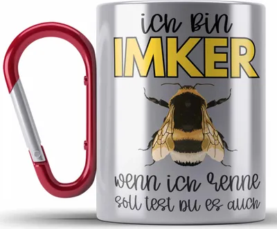 Produktbild von Trendation - Imker Geschenk Edelstahl Tasse Karabiner Bienenzucht Karabiner Edelstahl Tasse Karabiner Edelstahl Geschenkideen Bienenzüchter Bienen Zuebhör Geschenke Wenn Ich Renne Solltest Du Es Auch (Rot)
