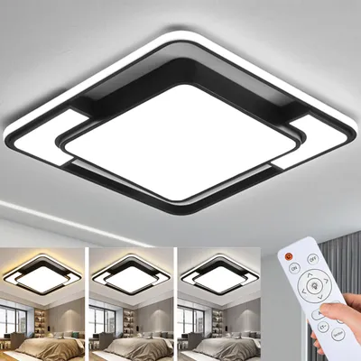 Produktbild von Style home LED Deckenleuchte Deckenlampe 90W, voll dimmbar mit Fernbedienung, Leuchte für Wohnzimmer, Schlafzimmer, Büro, Arbeitszimmer, Quadratisch, 42 * 42 * 6 cm (Schwarz)