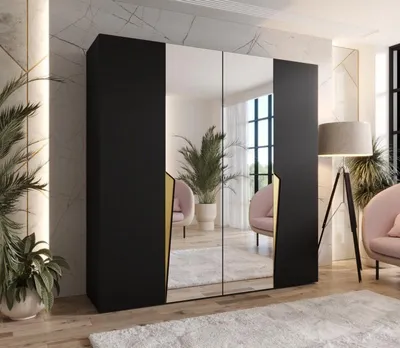 Produktbild von Viertüriger Kleiderschrank 200 cm SORAYA 2 - schwarz / goldene Griffe