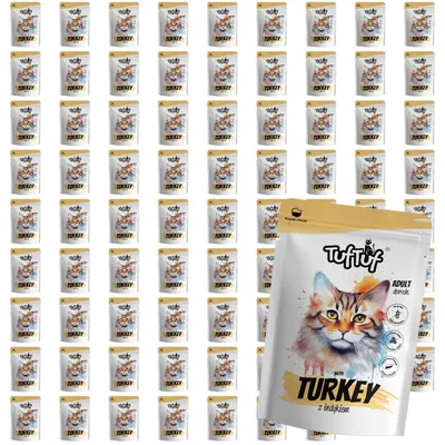 Obrázok produktu pre TufTuf | Krmivo pre mačky s morčacím mäsom – súprava mokrého krmiva, vrecúška 80 × 100 g – balíčky krmiva pre mačky