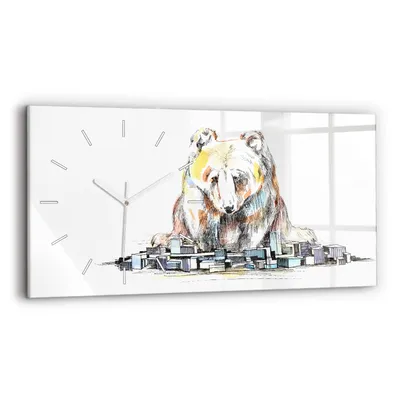 Produktbild von Wallfluent Wanduhr – Stilles Quarzuhrwerk - Uhr Dekoration Wohnzimmer Schlafzimmer Küche - Zifferblatt mit Strichen - weiße Zeiger - 60x30 cm - Bärenabstraktion