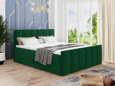 Produktbild von Boxspringbett Star Lux mit Fußteil, 2 Bettkästen und Matratzentopper - Doppelbett mit Topper, Bonell-Matratze, Polsterbett, Bett (Dunkelgrün (Kronos 19), 160 x 200 cm)