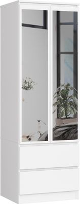 Kleiderschrank AKORD S60 mit Spiegel Weiß 2 Schubladen Regal B60 x H180 x T51 cm