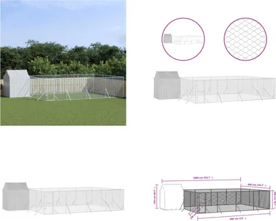 Immagine prodotto di vidaXL Cuccia per cani da esterno con tetto argento 10x6x2,5 m in acciaio zincato - Cuccia per cani da esterno - Cuccia per cani da esterno - Cuccia per cani - Gabbia per cani