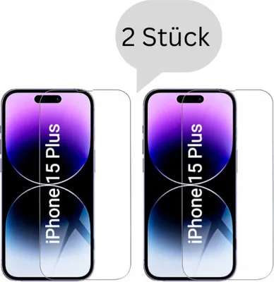 Produktbild von CLM-Tech 2er Set Schutzfolie kompatibel mit iPhone 15 Plus Panzerfolie Panzerglas Crystal Clear Displayschutz 9H Glas Displayfolie Schutzglas - Unterstützt Fingerabdruck-ID - Folie kristallklar 2X Stück