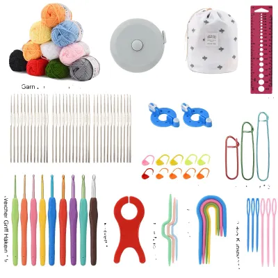 Immagine prodotto di Kit di strumenti per l'uncinetto, filato, diverse uncinetti, set da 64 pezzi