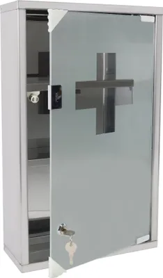 Obrázek produktu pro Lékárnička TWOLIIN z nerezové oceli 30 x 12 x 50 cm, 3 přihrádky, uzamykatelná lékárnička se skleněnými dvířky, lékárnička včetně 2 klíčů, lékárnička, stříbrná