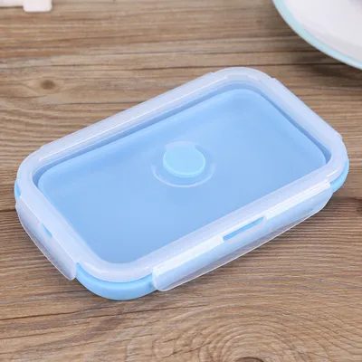 Zdjęcie produktu dla 800 ml silikonowy składany przenośny pojemnik na lunch składany pojemnik do przechowywania żywności niebieski