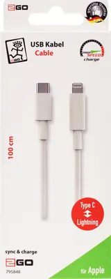 Obrázek produktu pro 2GO USB Datenkabel Type-C 3.1 auf Lightning  1m  weiß