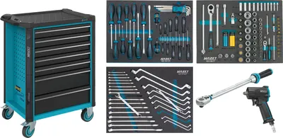 Produktbild von HAZET Assistent, 7 Regale, Stahl, Schwarz, Blau, 25 kg, 4 Rad/Räder, 518 mm