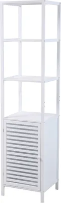 Produktbild von SVITA Badregal L mit Tür hoher Badezimmerschrank Regal freistehend Bambus Weiß